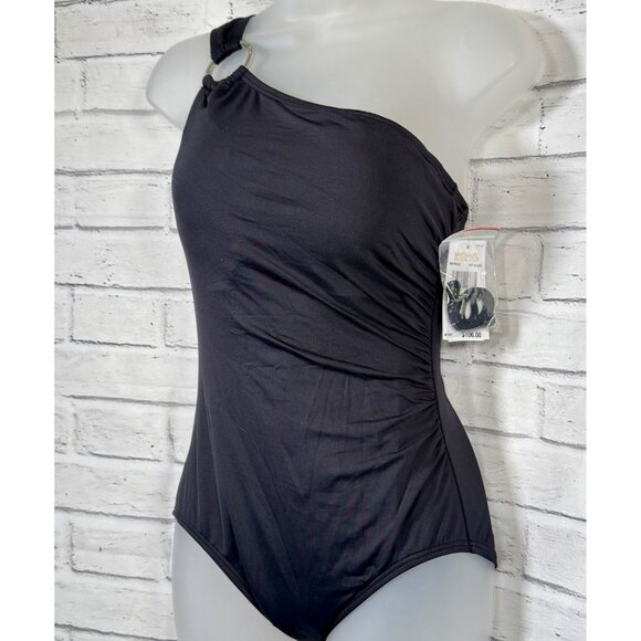 Michael Kors Embellished One-Shoulder Underwire One-Piece Swimsuit Black Size 12 - Picture 8 of 11